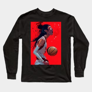 Painting Woman Dribbling Basketball Long Sleeve T-Shirt